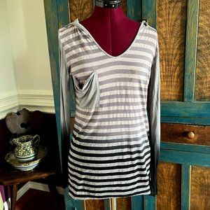 Gypsy Daisy Hoody Stripe Shirt Tunic Grey & Black Ombre -  Super Soft Made in US